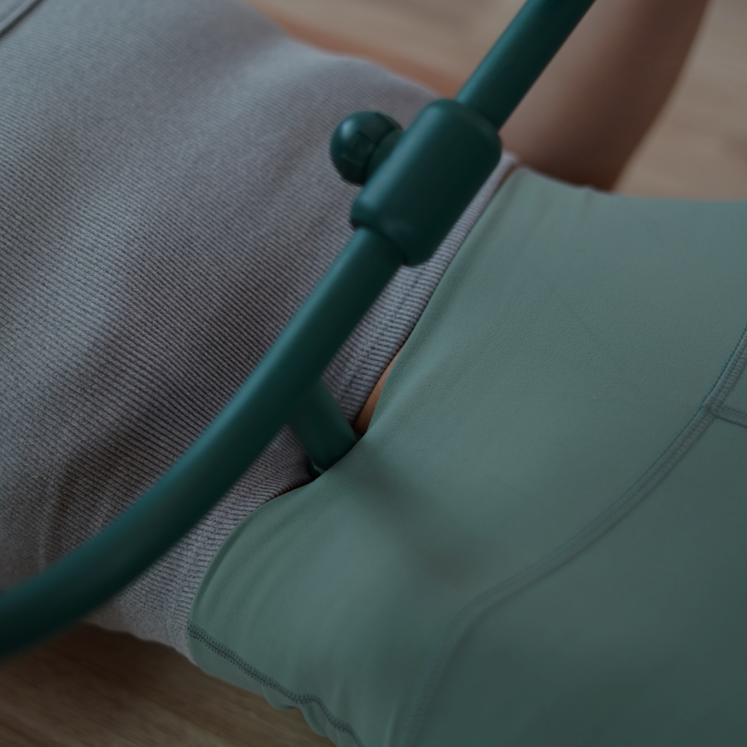 Fascia psoas release using a Theracane for targeted self-bodywork.